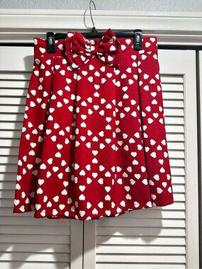 Compania Fantastica Heart Print Bow A-Line Skirt Size 42 Like New